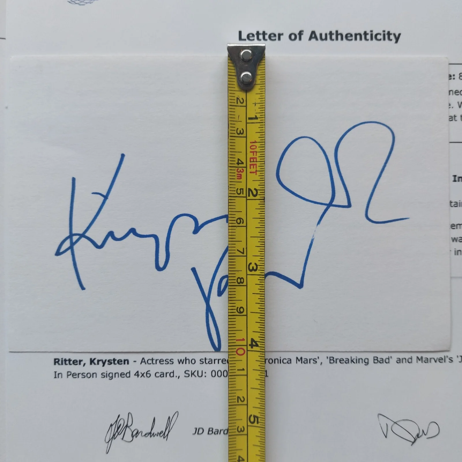 Krysten Ritter — Krysten Ritter Signed 4x6 Index Card with COA (Jessica Jones, Breaking Bad) Auto, изображение 3