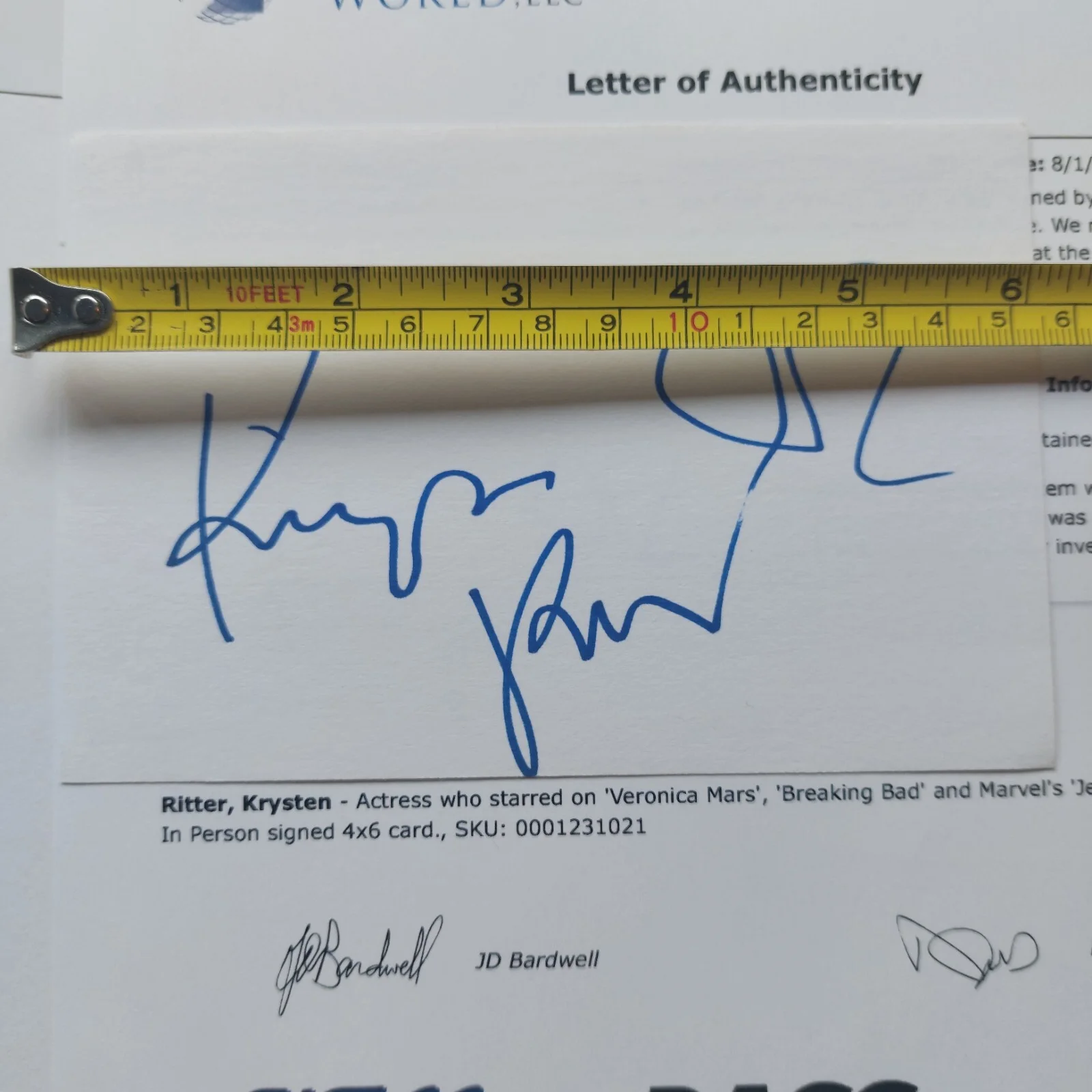 Krysten Ritter — Krysten Ritter Signed 4x6 Index Card with COA (Jessica Jones, Breaking Bad) Auto, изображение 4