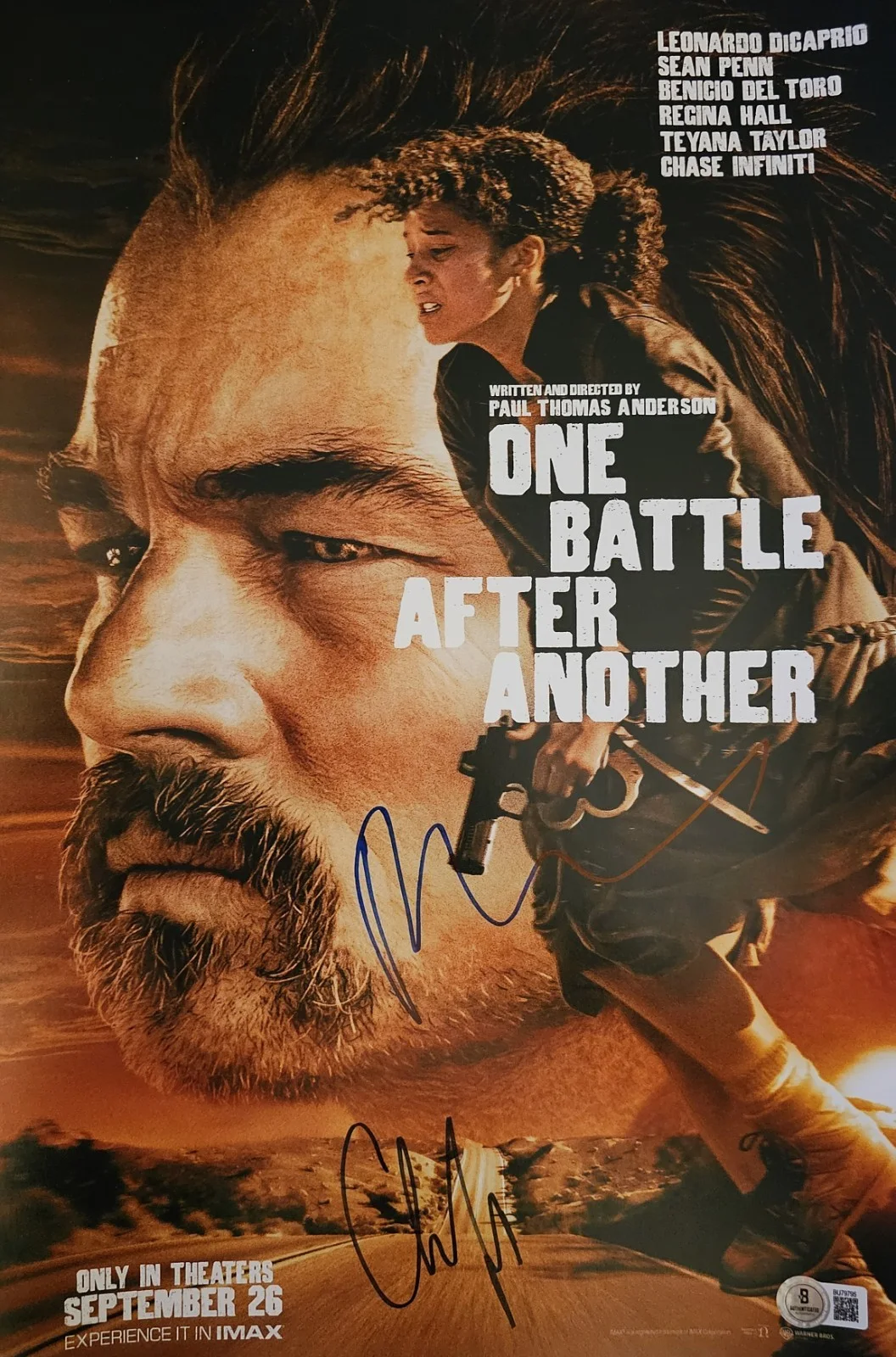 Paul Thomas Anderson, Chase Infiniti — PAUL THOMAS ANDERSON CHASE INFINITI SIGNED 11X17 ONE BATTLE AFTER ANOTHER BAS