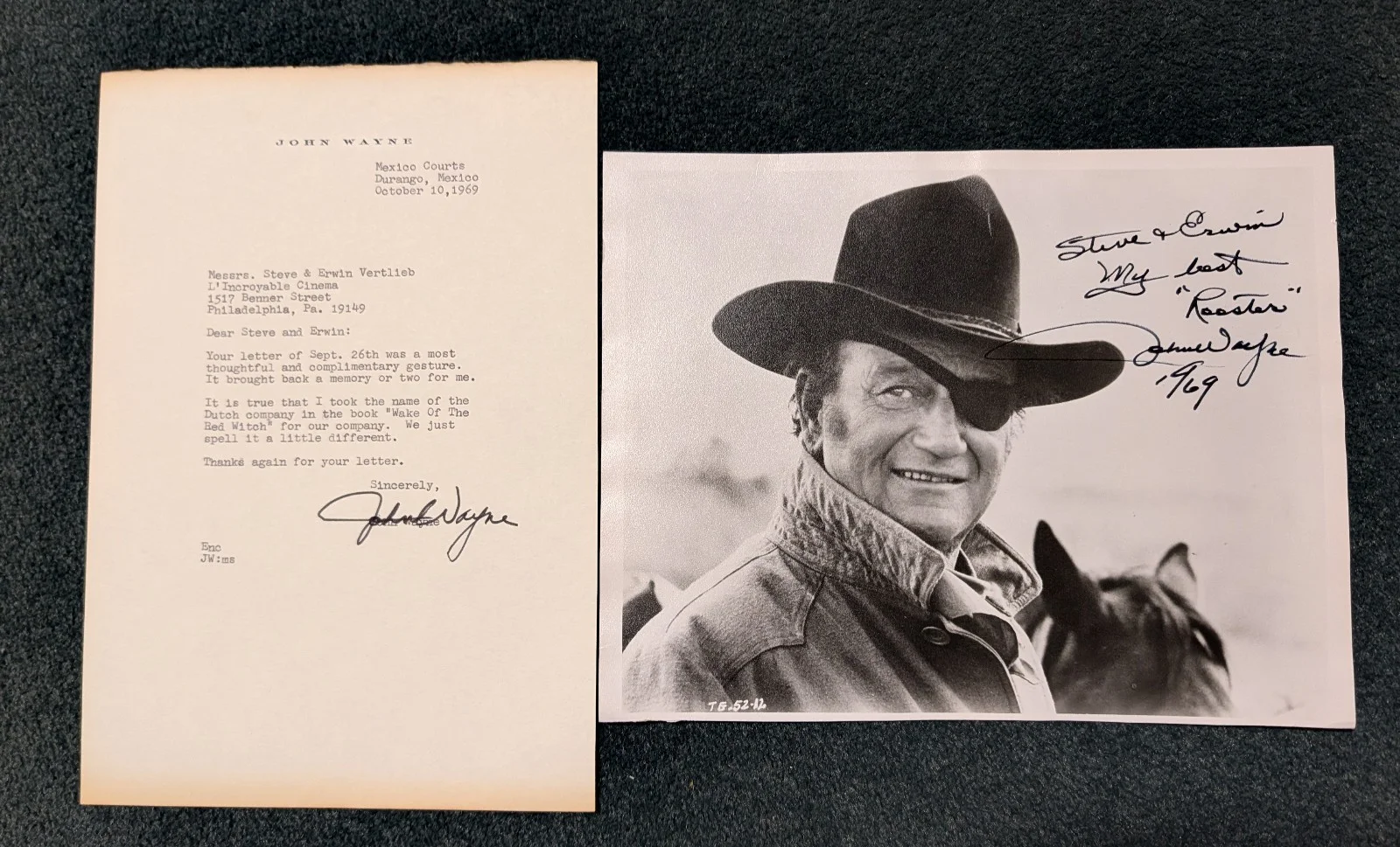 John Wayne — RAREST on eBay!! JOHN WAYNE autographed HAND-SIGNED PHOTO as ROOSTER!! w/ LETTER