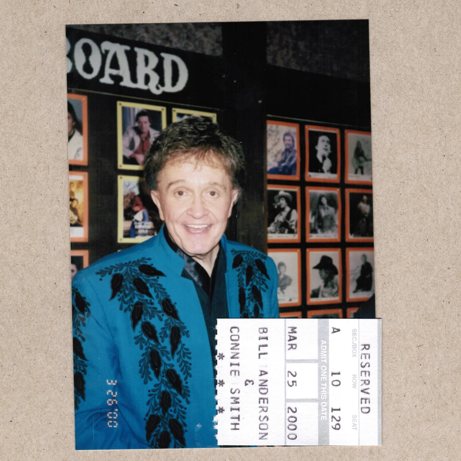2000 Bill Anderson Signed Autograph w/Fan Taken 3.5 x 3.5 OOAK Photo Ticket Stub, изображение 3