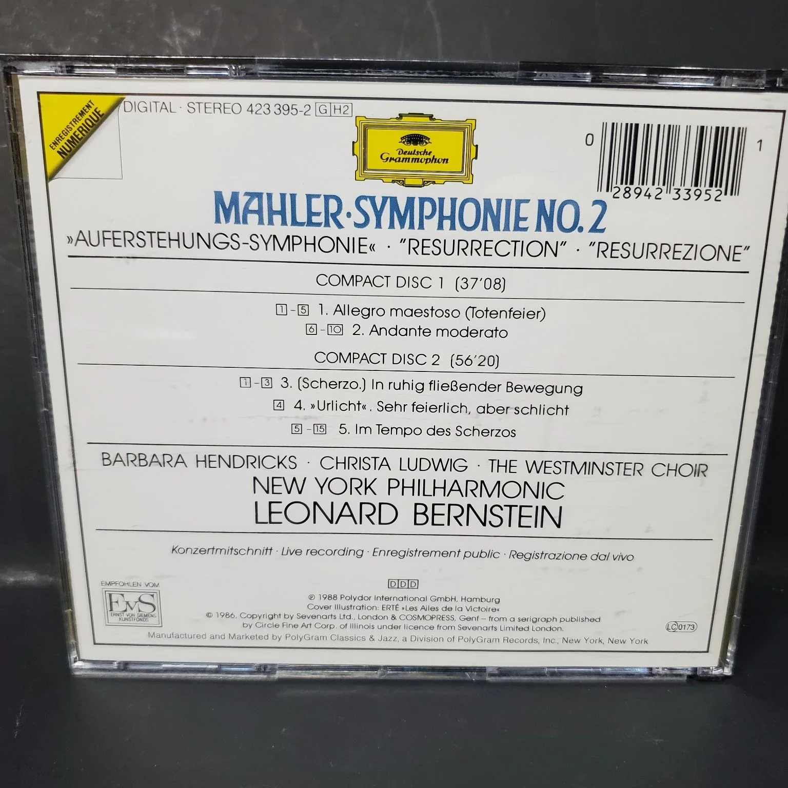 Deutsche Grammophon Mahler Symphonie No. 2 Leonard Bernstein 2-CD Set, image 2