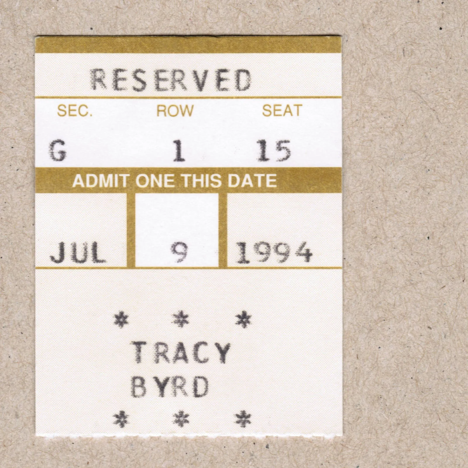 1994 Tracy Byrd Signed Autograph w/ Fan Taken 3.5 x 3.5 OOAK Photo Ticket Stub, image 4