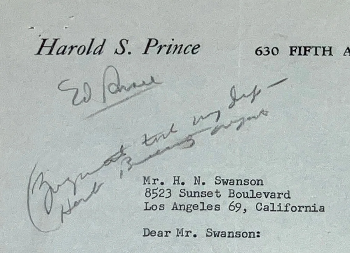 Hal Prince — Hal Prince Signed Letter 1963 H.N. Swanson Broadway Producer Funny Thing COA, изображение 4