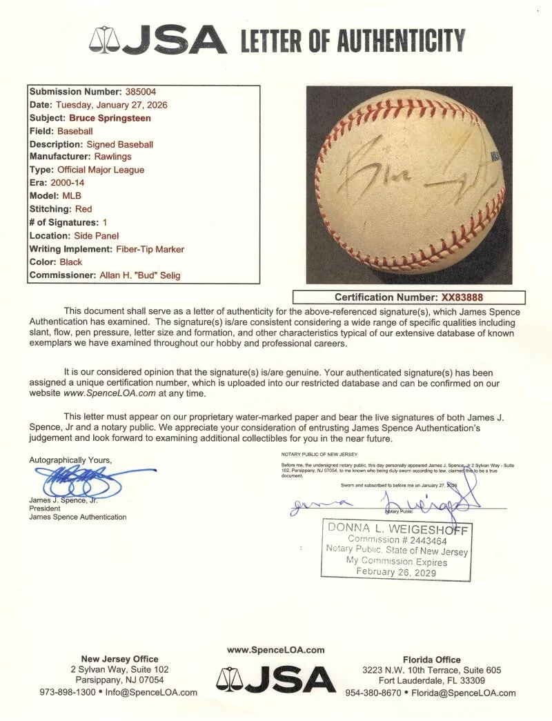 Bruce Springsteen — Bruce Springsteen Signed Autograph OMLB Baseball Ball - The Boss w/ JSA COA, image 5