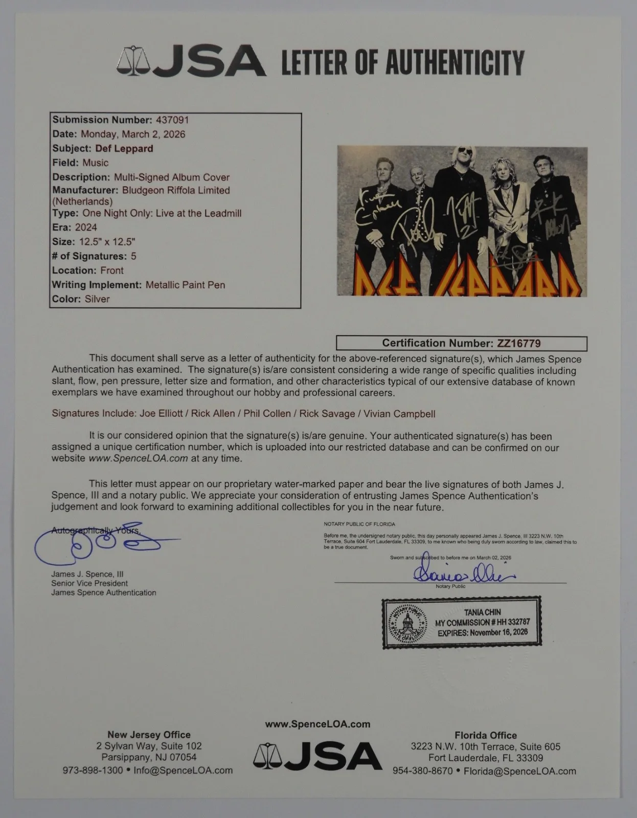 Def Leppard Signed JSA COA Signed Autograph Record Vinyl Album Live at Sheffield, image 5