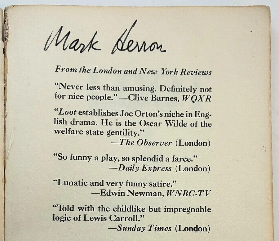 Mark Herron — Mark Herron Signed Copy of "Loot" A Play by Joe Orton (Husband of Judy Garland), изображение 2