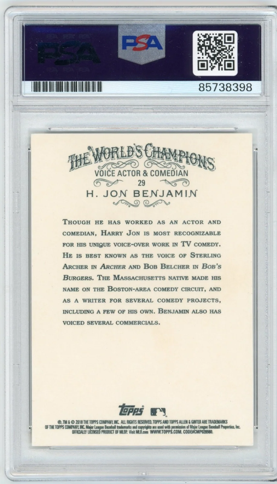 H Jon Benjamin — H Jon Benjamin Signed Allen & Ginter Trading Card 29 Bobs Burgers PSA Slab AUTO, изображение 2