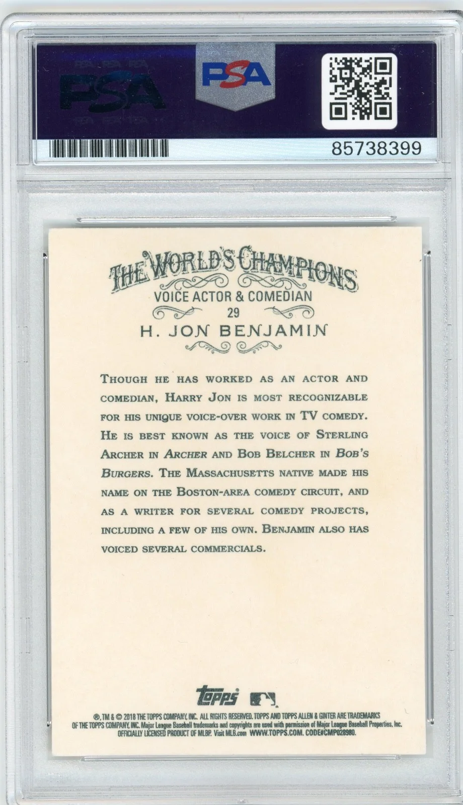 H Jon Benjamin — H Jon Benjamin Signed Allen & Ginter Trading Card 29 Bobs Burgers PSA Slab AUTO, image 2