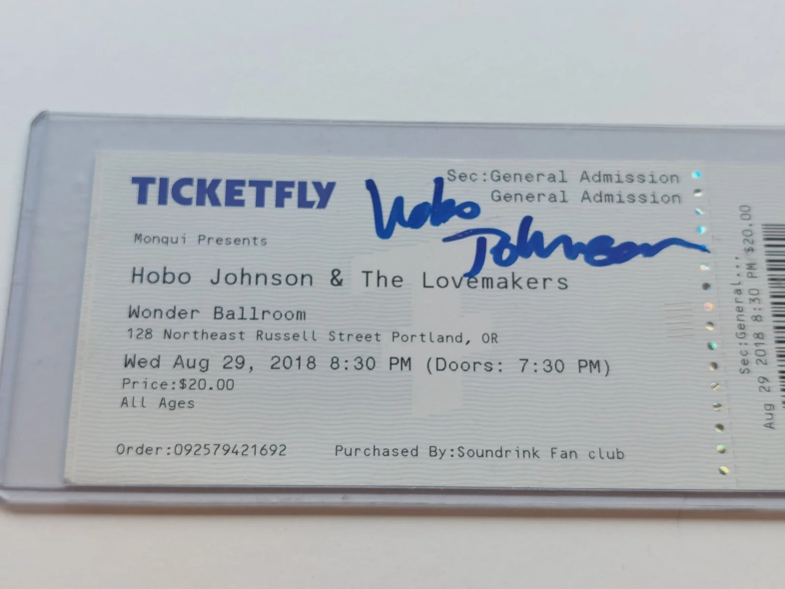 Hobo Johnson Signed concert ticket 2018 Wonder Ballroom Autographed Auto, изображение 2