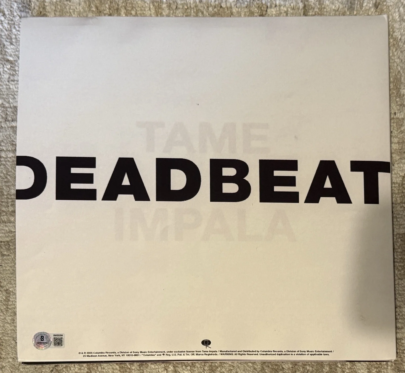 KEVIN PARKER / TAME IMPALA SIGNED DEADBEAT VINYL LP - BECKETT COA, изображение 2