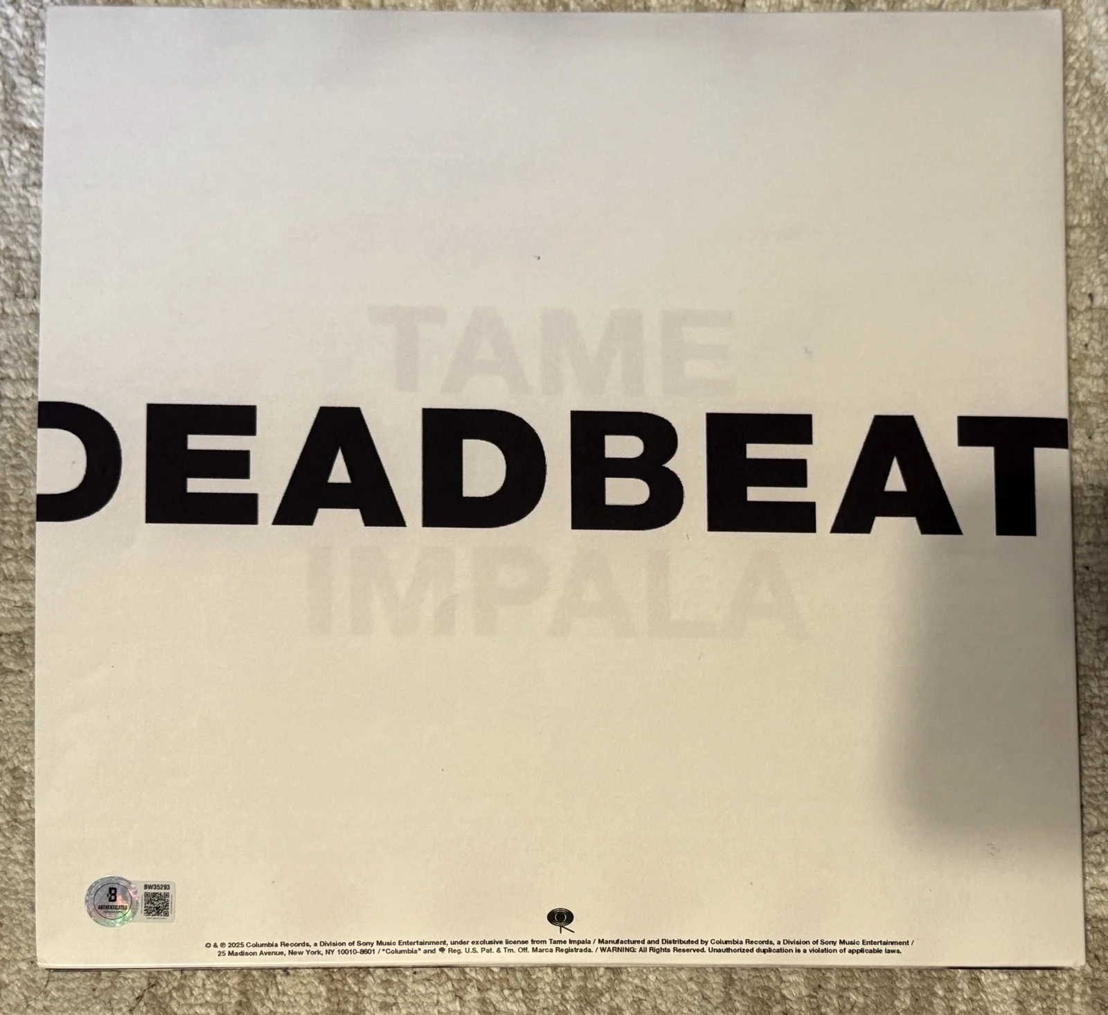 KEVIN PARKER / TAME IMPALA SIGNED DEADBEAT VINYL LP - BECKETT COA, image 2