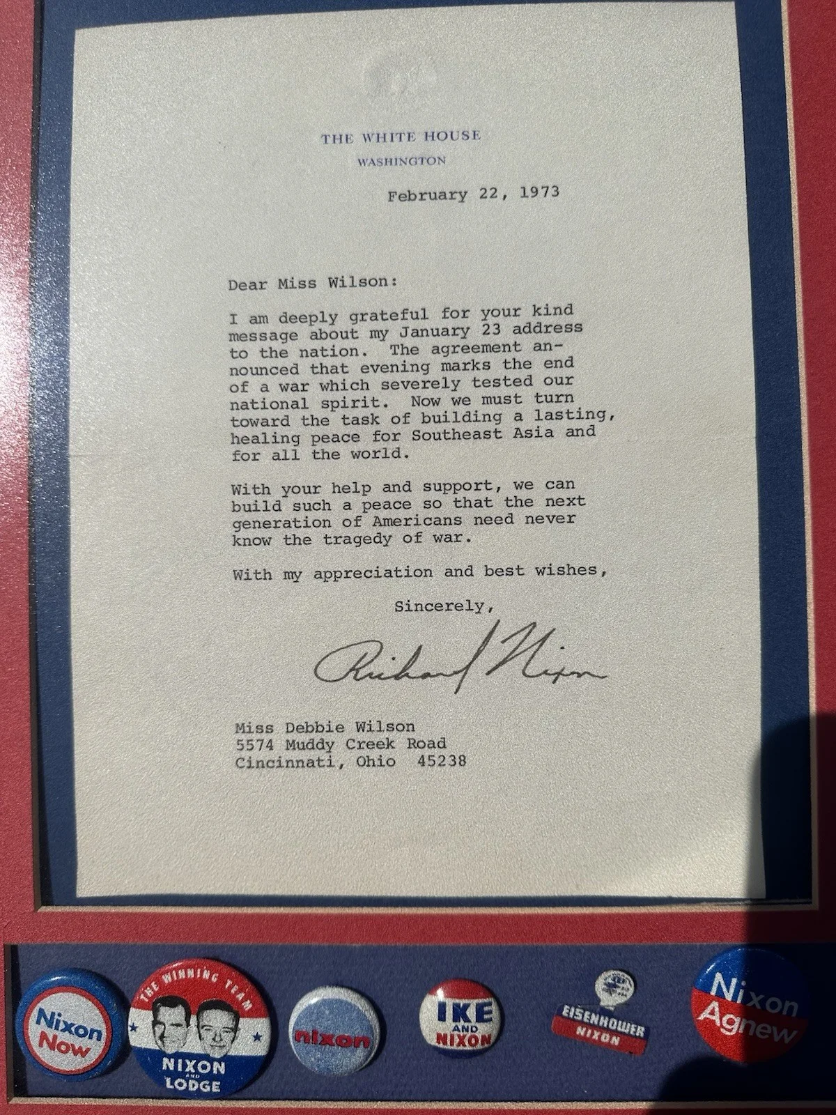 Pres Richard Nixon Signed 1973 Letter Re 1.23.73 Address To The National. Signed, изображение 2