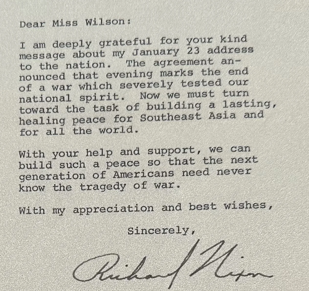 Pres Richard Nixon Signed 1973 Letter Re 1.23.73 Address To The National. Signed, изображение 4