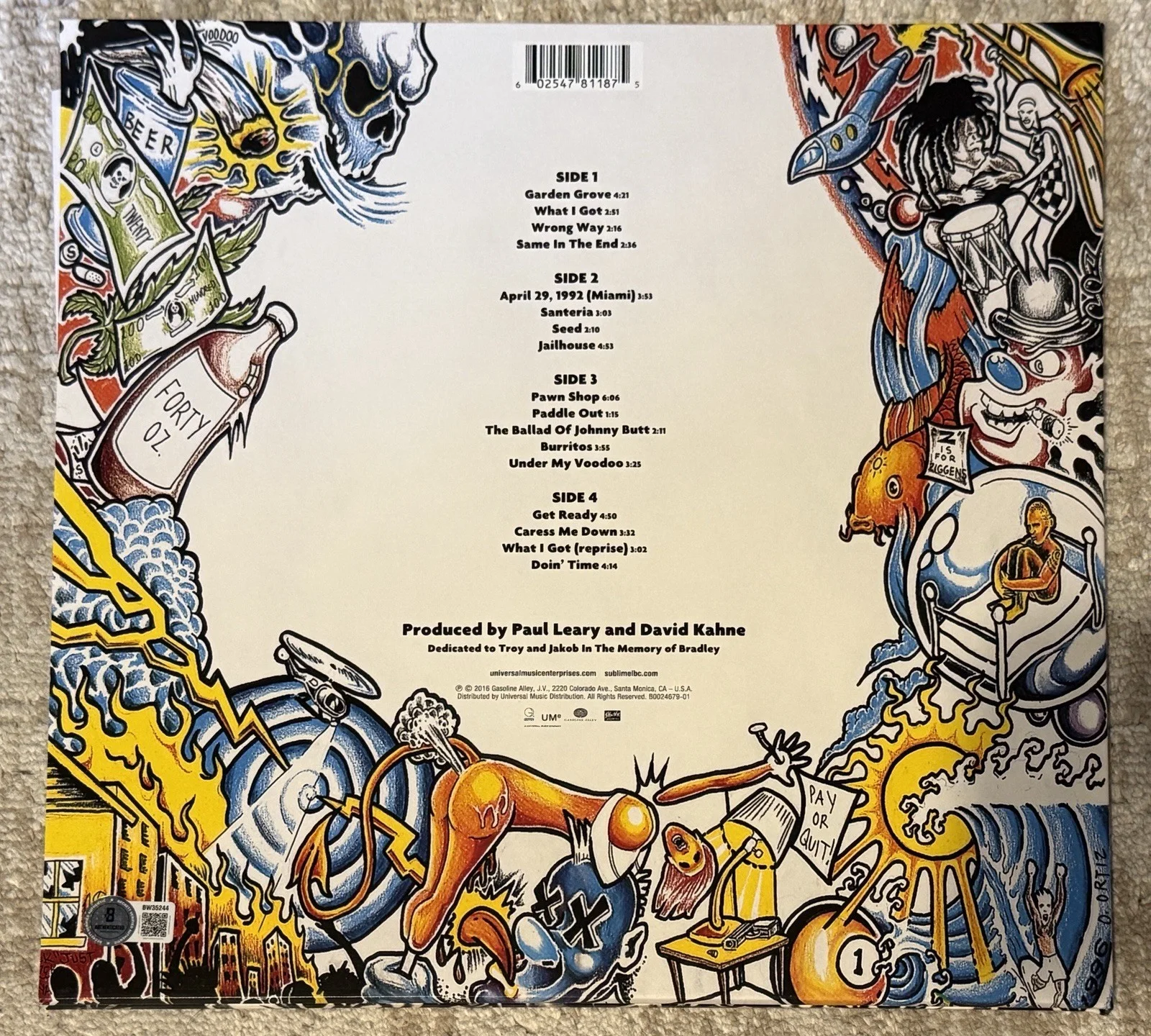 ERIC WILSON SIGNED SUBLIME SELF-TITLED VINYL LP - BECKETT COA, image 2