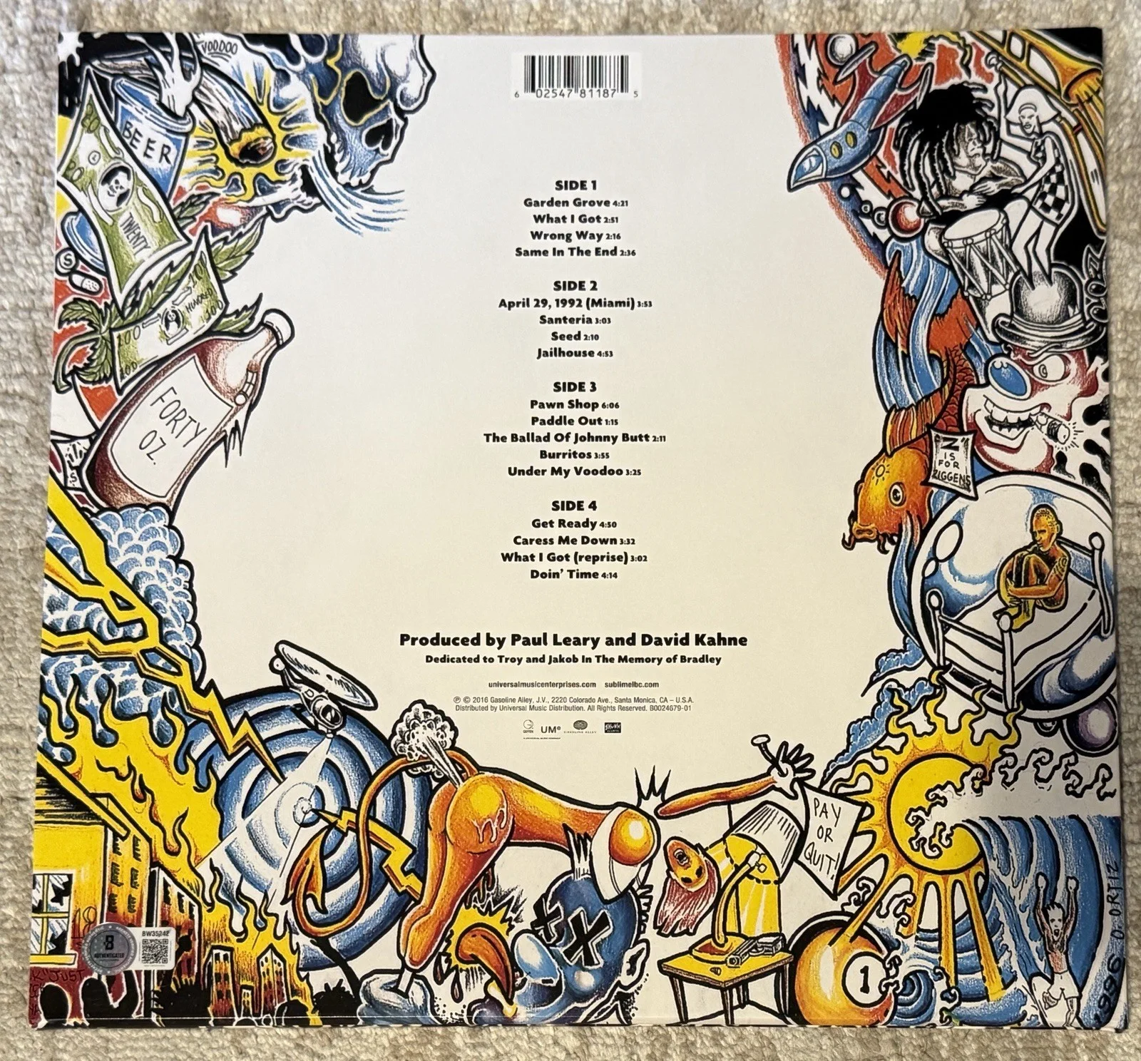 ERIC WILSON SIGNED SUBLIME SELF-TITLED VINYL LP - BECKETT COA, image 2
