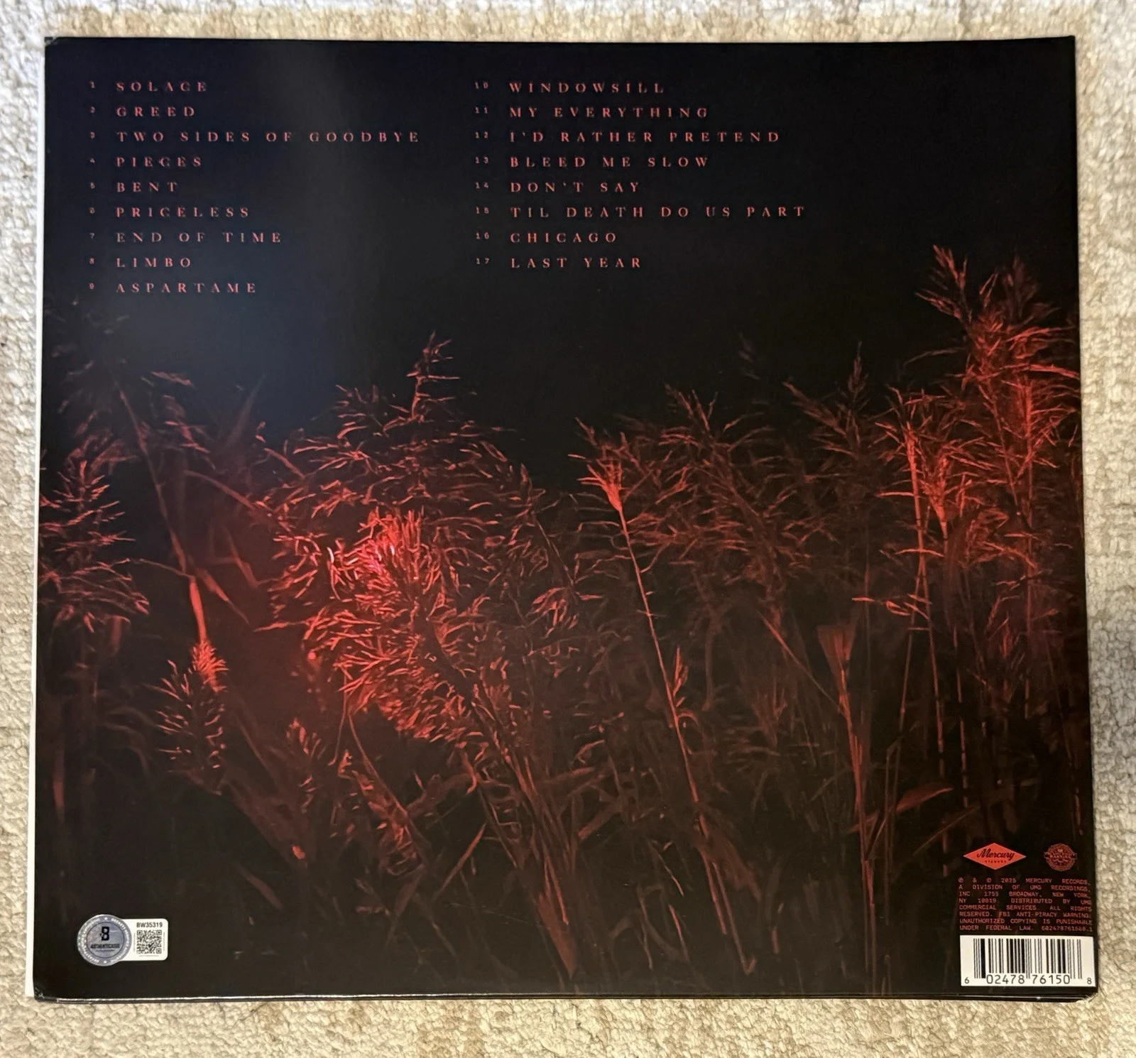 BRYANT BARNES SIGNED SOLACE VINYL LP - BECKETT COA, image 2