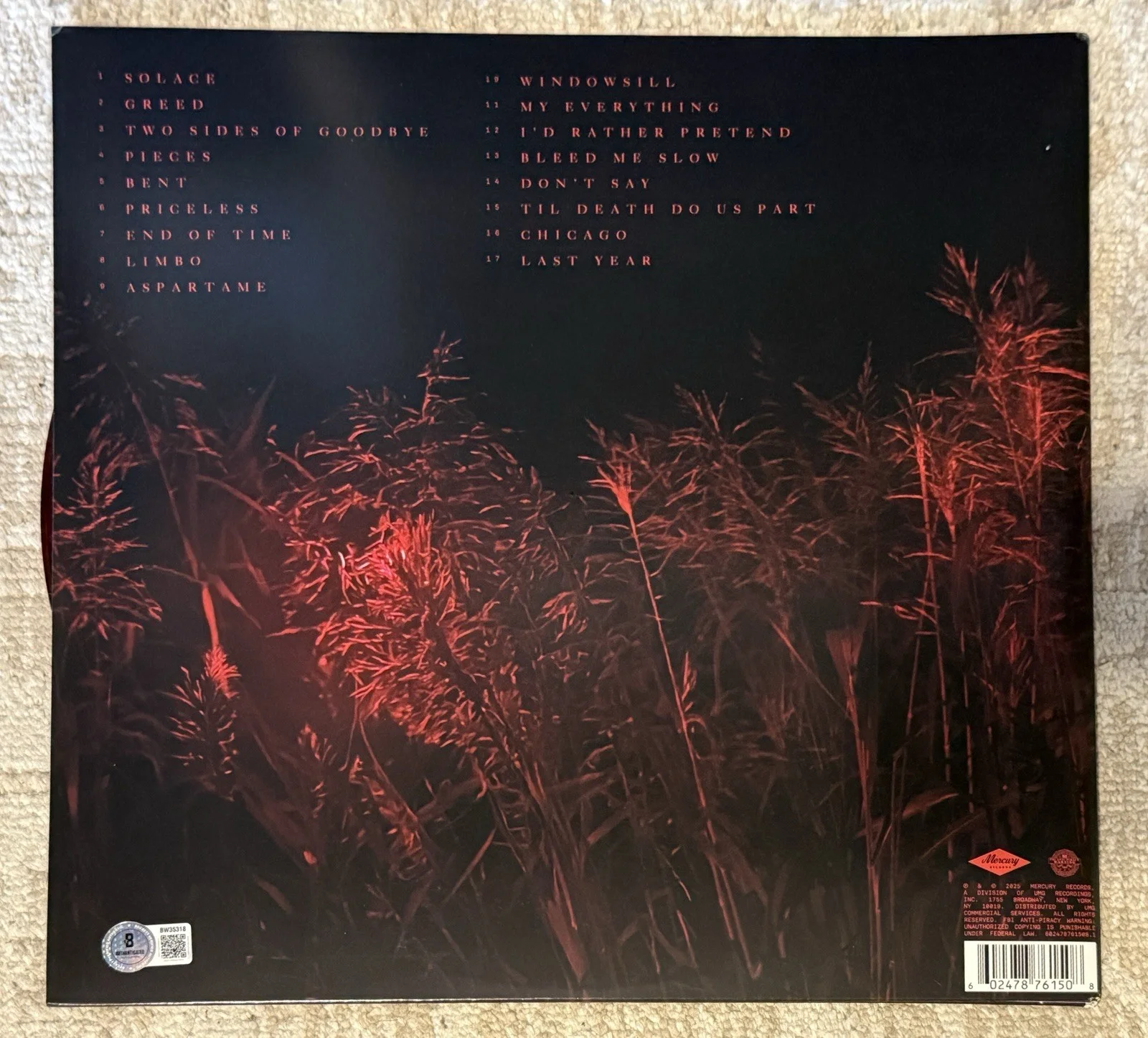 BRYANT BARNES SIGNED SOLACE VINYL LP - BECKETT COA, image 2