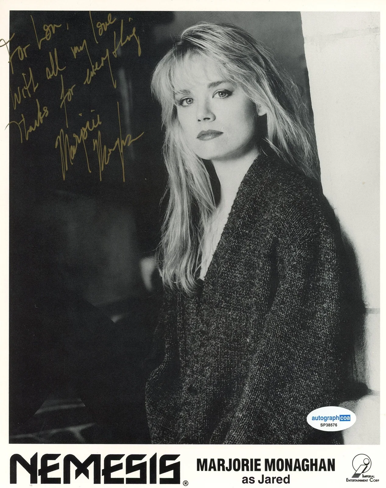 Marjorie Monaghan — Marjorie Monaghan "Nemesis" AUTOGRAPH Signed 'Jared' 8x10 Photo 'To Lou' ACOA, image 2