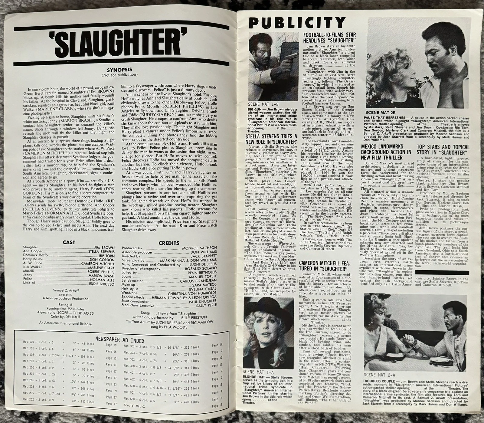 SLAUGHTER 1972 ORIGINAL U.S. PRESSBOOK NEAR MINT, image 2