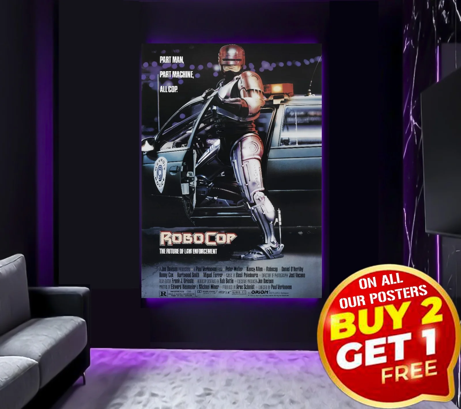 Large A0 A1 A2 A3 A4 A5 RoboCop Movie Cinema Room Wall Art Poster, image 2