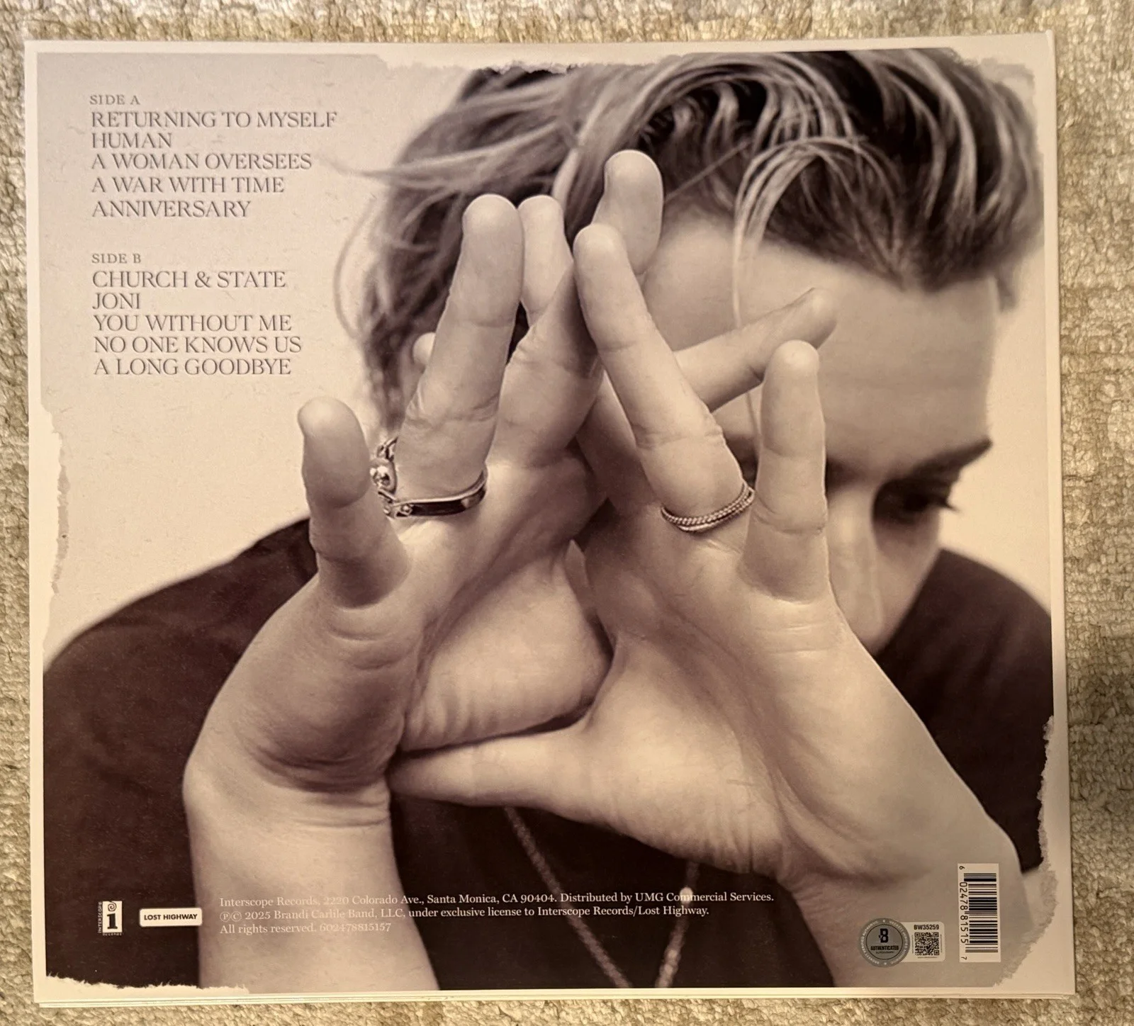 BRANDI CARLILE SIGNED RETURNING TO MYSELF VINYL LP - BECKETT COA, изображение 2