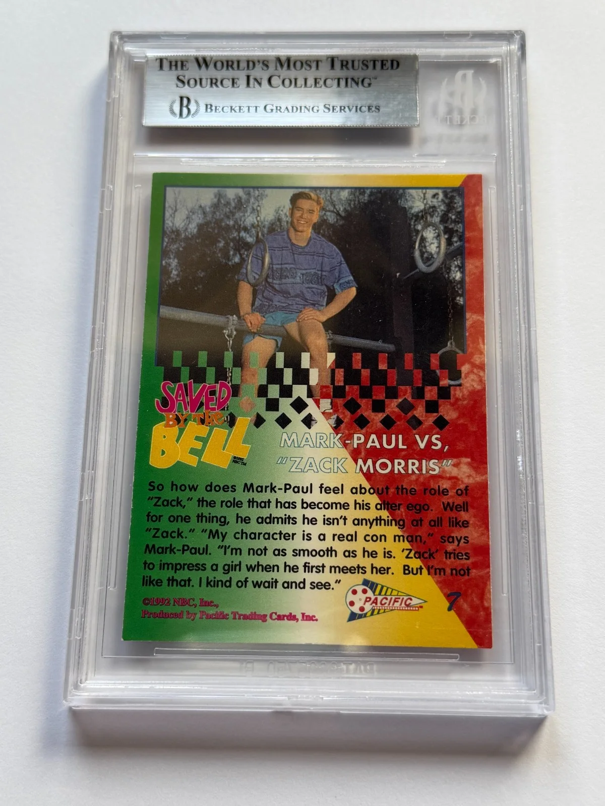Mark-Paul Gosselaar — Mark-Paul Gosselaar Signed Saved by the Bell 1992 Pacific Card Beckett Witnessed, image 2