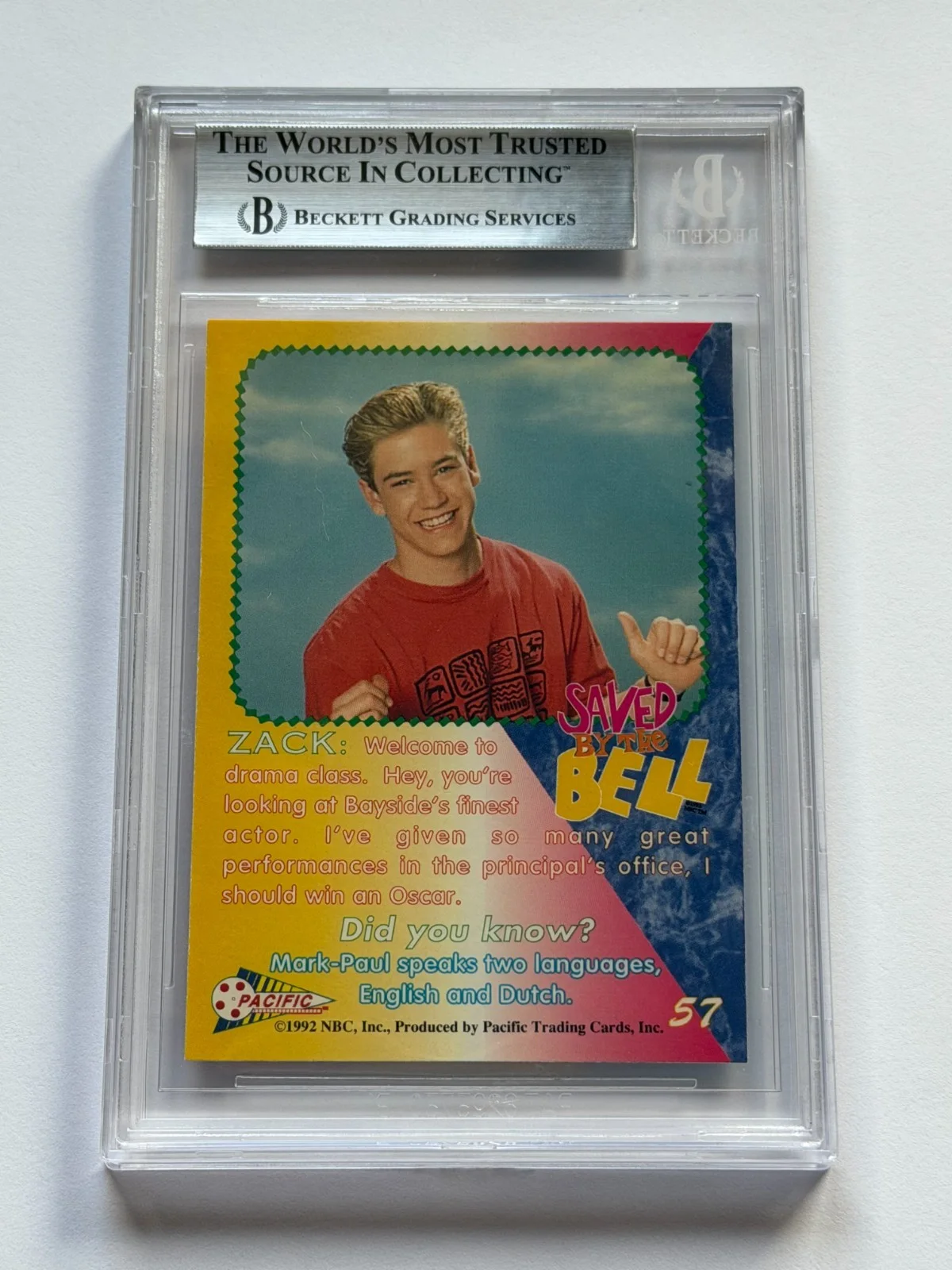 Mark-Paul Gosselaar — Mark-Paul Gosselaar Signed Saved by the Bell 1992 Pacific Card Beckett Witnessed, image 5