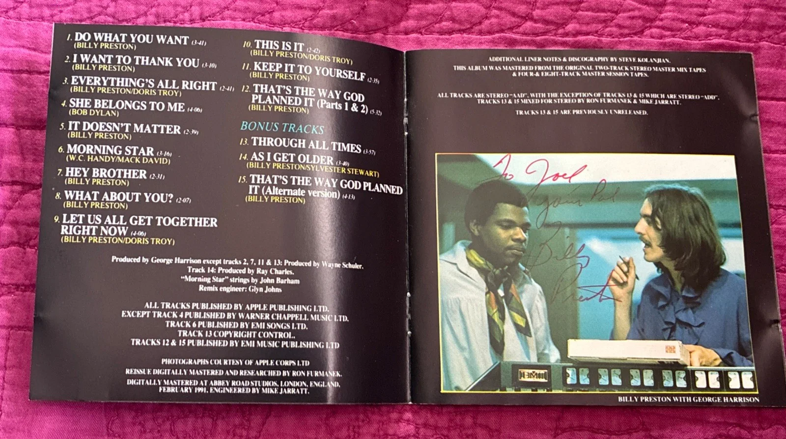 Autograph Hand Signed CD Booklet Billy Preston That's the Way God Planned It, image 2