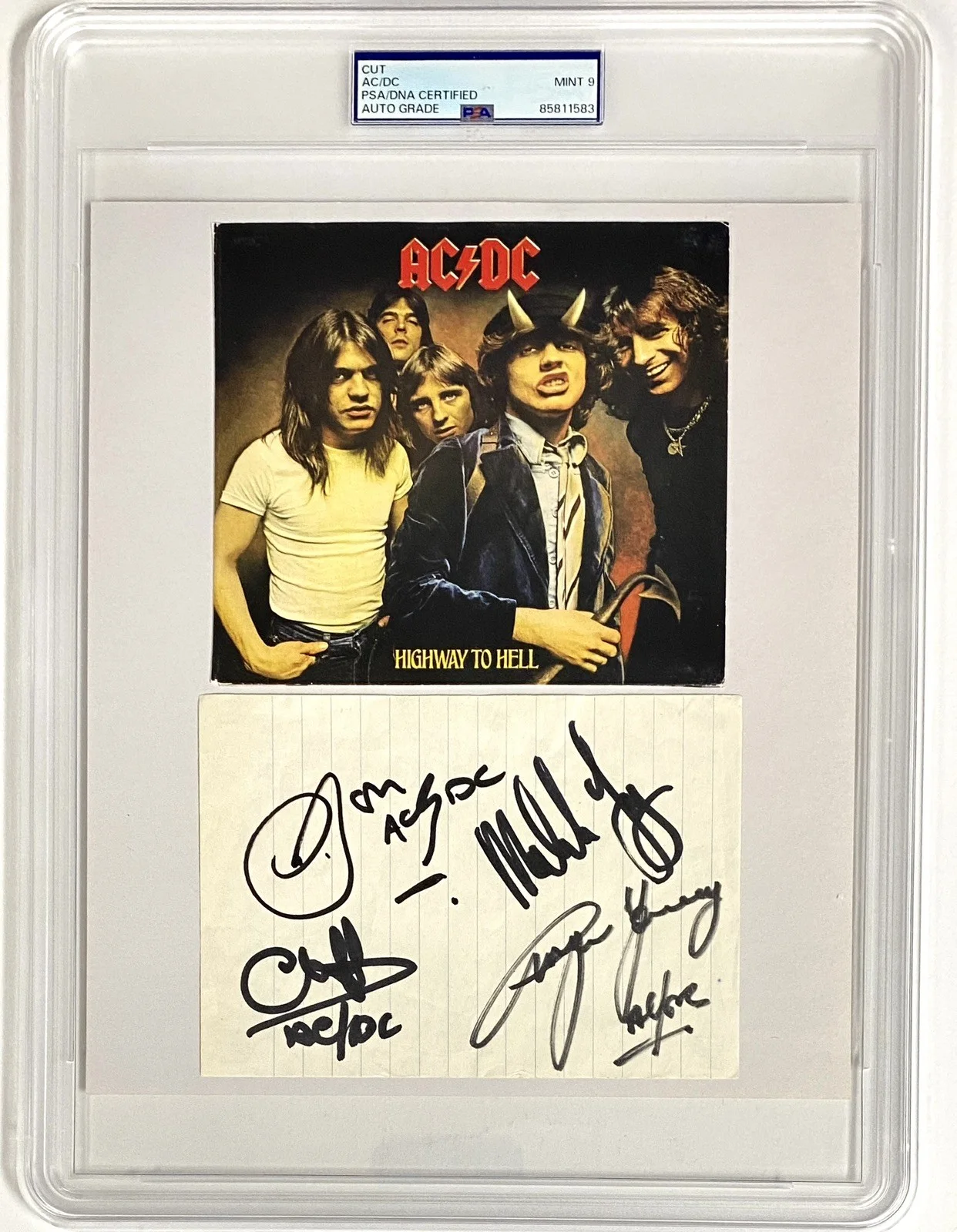Bon Scott — AC/DC Signed Piece - Bon Scott, Young, Williams – PSA Mint 9, image 2