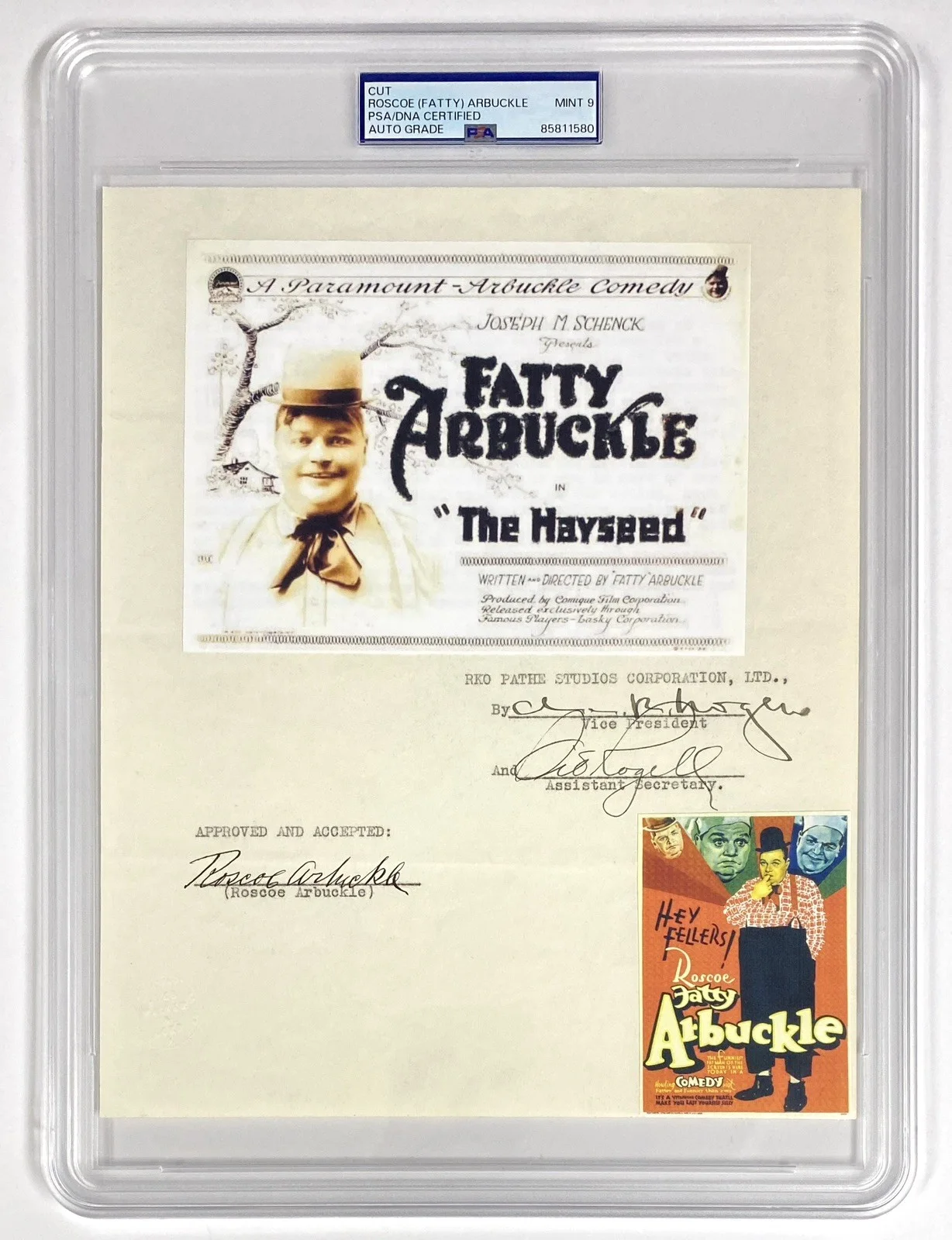 Fatty Arbuckle — Roscoe “Fatty” Arbuckle Signed Piece – PSA Mint 9, image 2