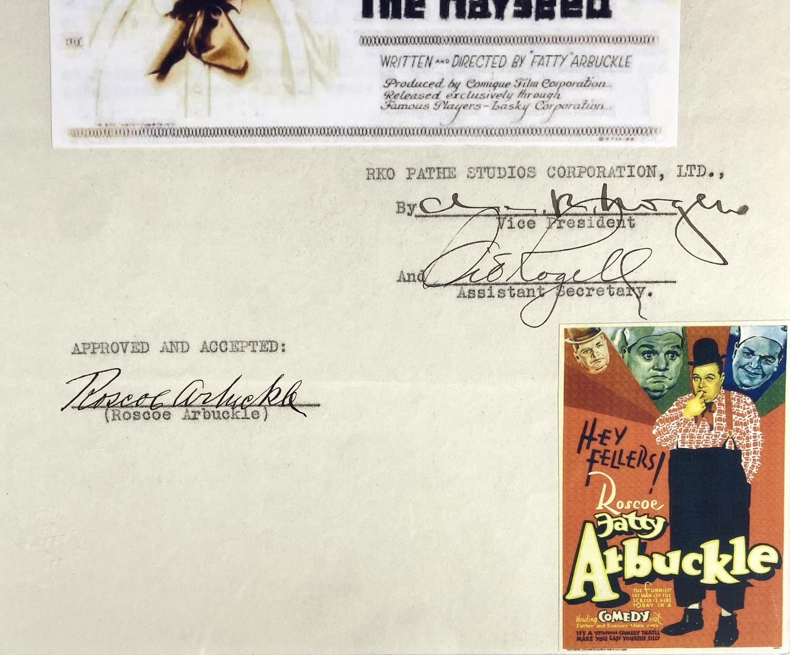 Fatty Arbuckle — Roscoe “Fatty” Arbuckle Signed Piece – PSA Mint 9, image 3