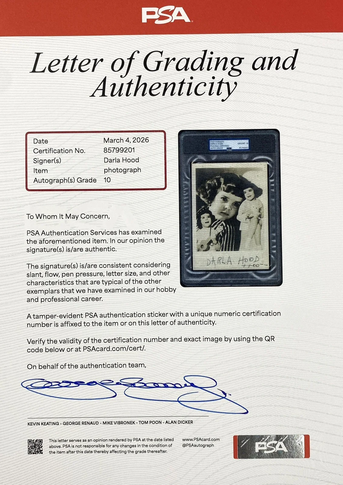 Darla Hood — Darla Hood Signed "Our Gang" Photo – PSA Gem Mint 10!, изображение 4