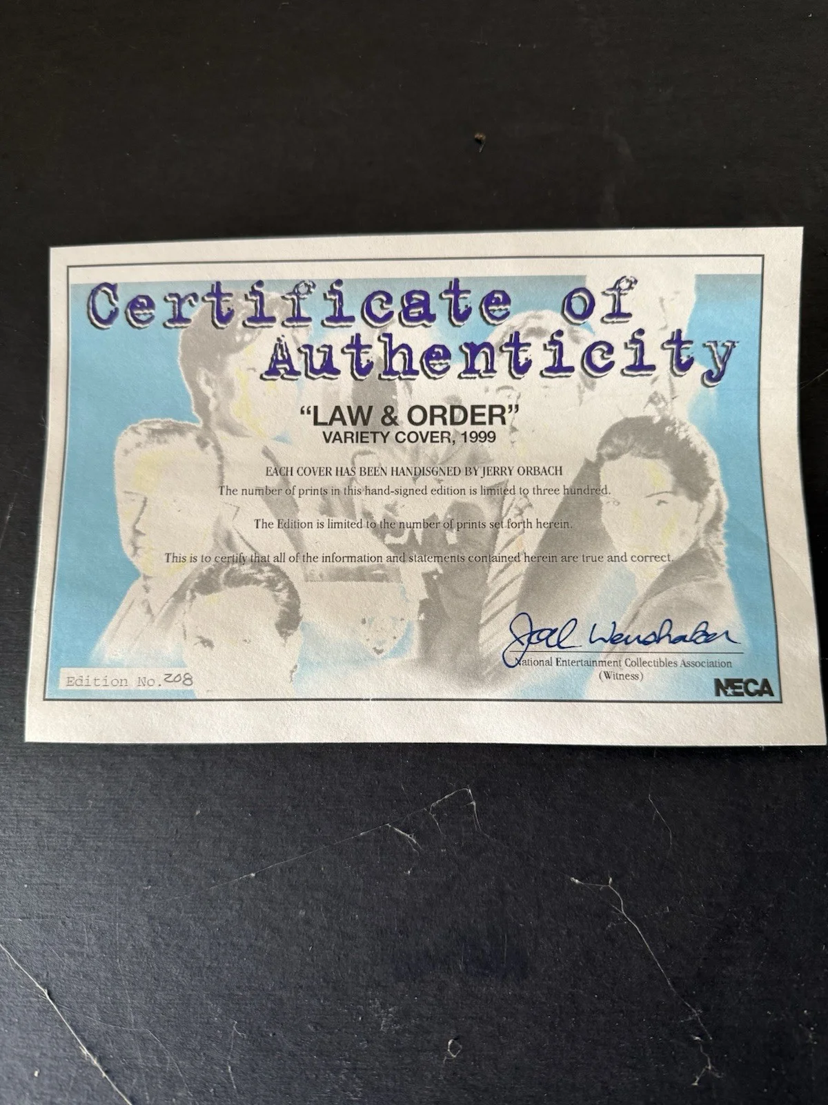 Jerry Orbach — Law & Order Variety 200 Episodes Signed By Jerry Orbach COA 19x22.5 Frame W/film, image 4