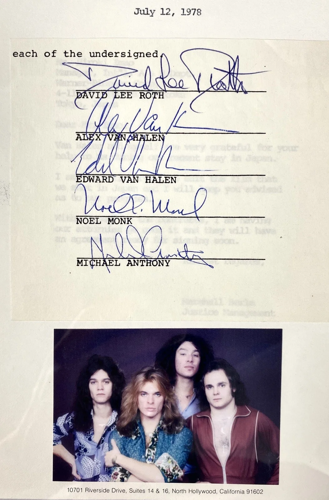 Pieza firmada por Van Halen banda completa - David Lee Roth - PSA, изображение 2