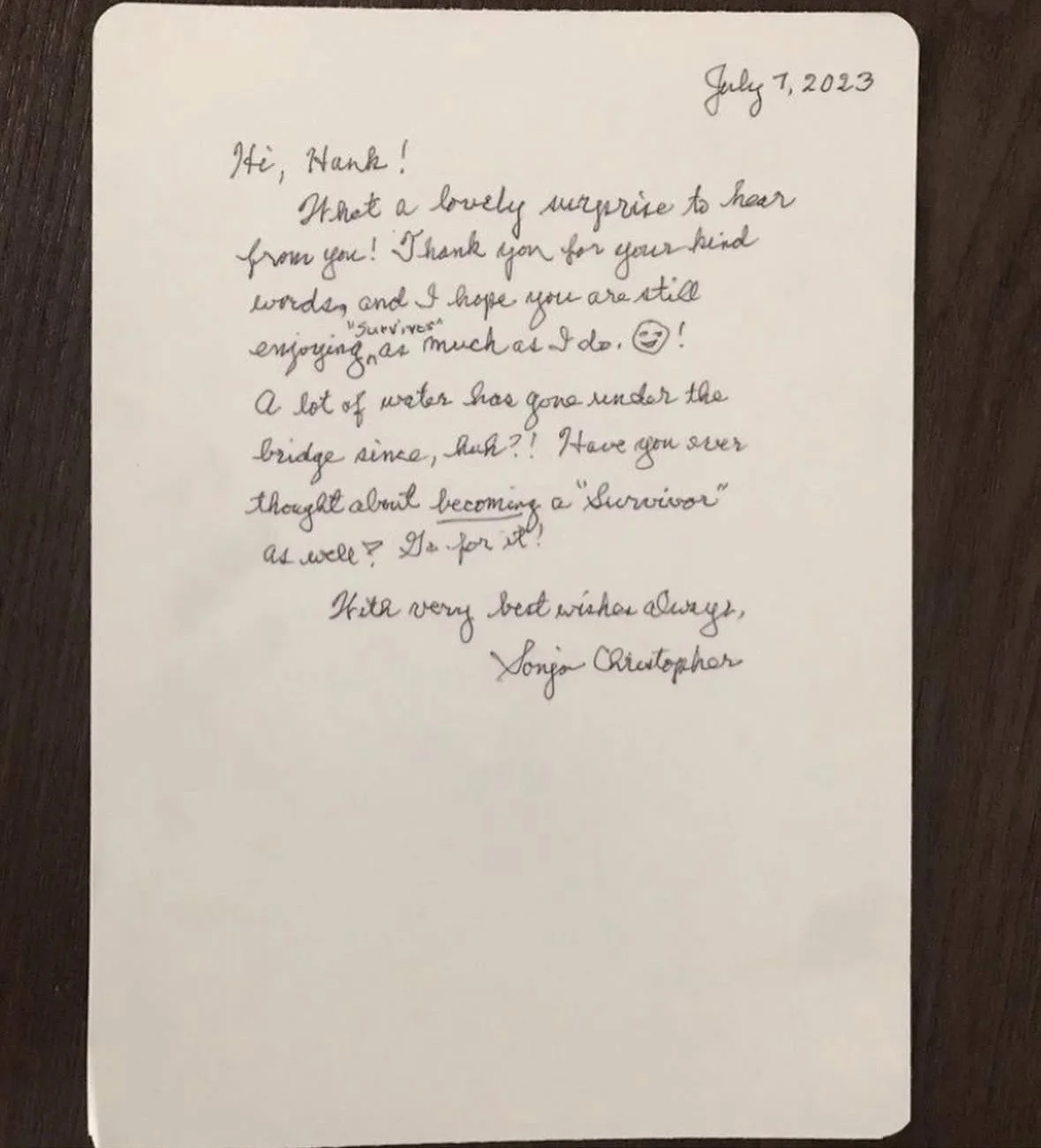 Sonja Christopher — Sonja Christopher (1937-2024) Autograph Double-Sided Survivor Season 1 CBS 2000, image 2