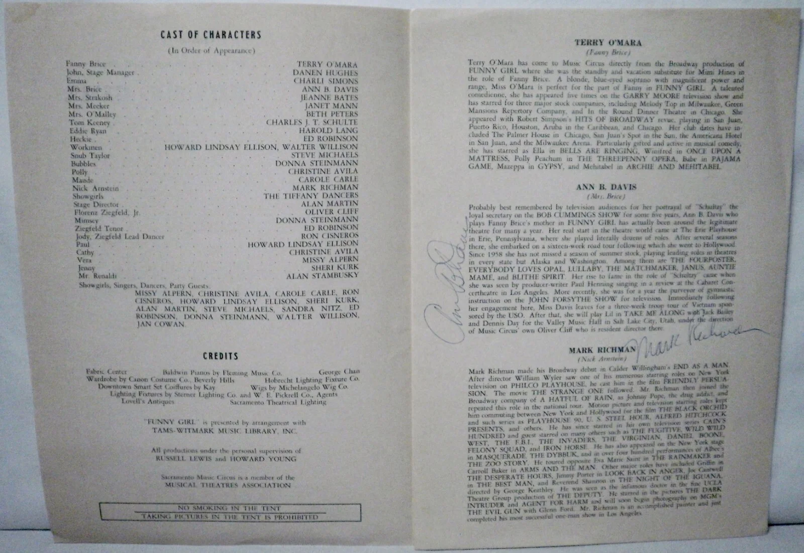 Ann B Davis, Mark Richman — Music Circus Funny Girl 1967 Program Signed by Ann B Davis & Mark Richman Sac CA, изображение 2