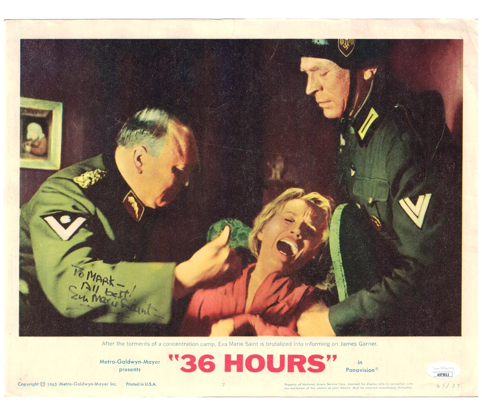 Eva Marie Saint — EVA MARIE SAINT JSA Autographed 11X14 36 Hours Lobby Card FREE SHIPPING not PSA