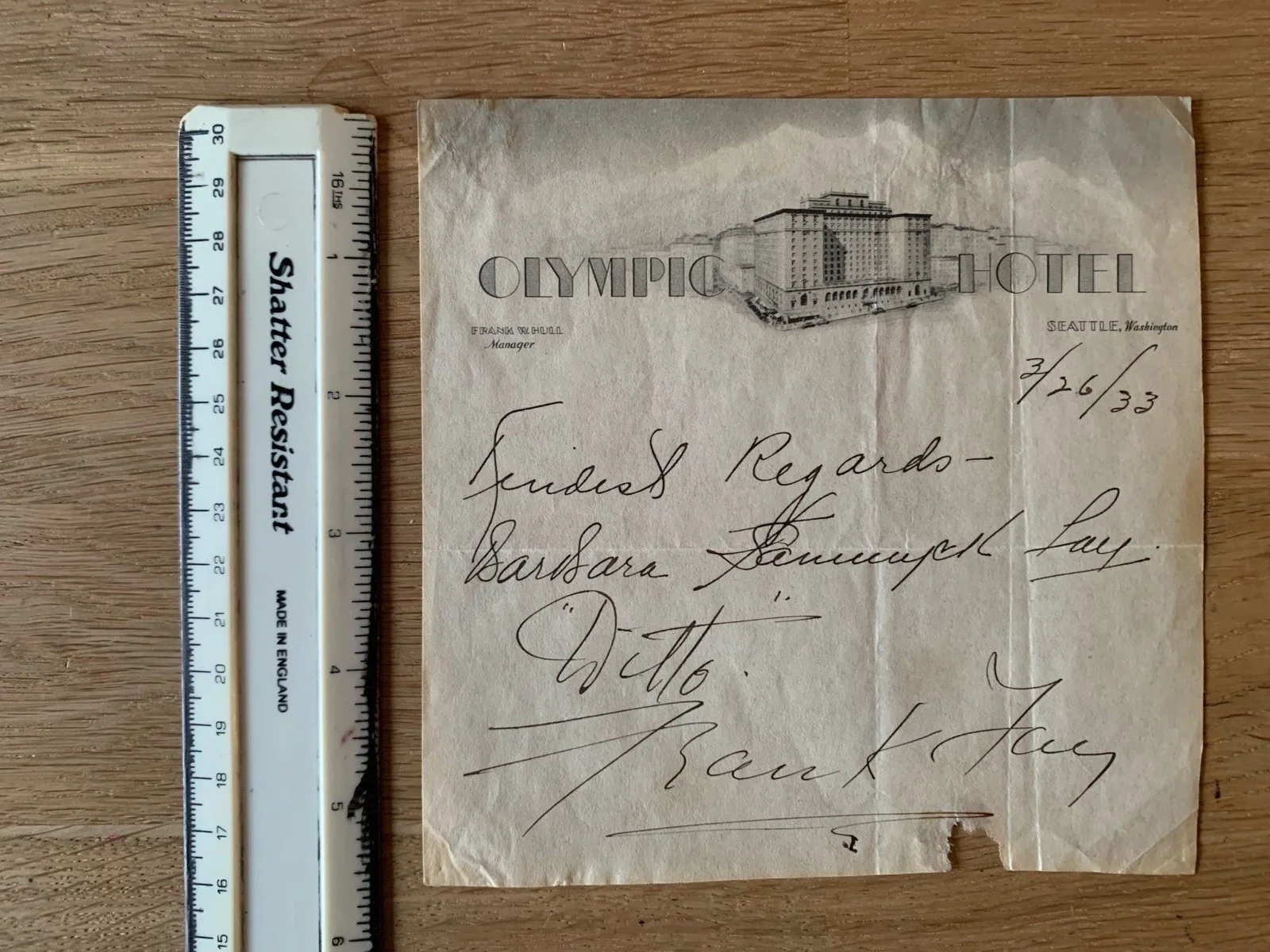 Barbara Stanwyck Signed Olympic Hotel Seattle Washington Letterhead, image 2
