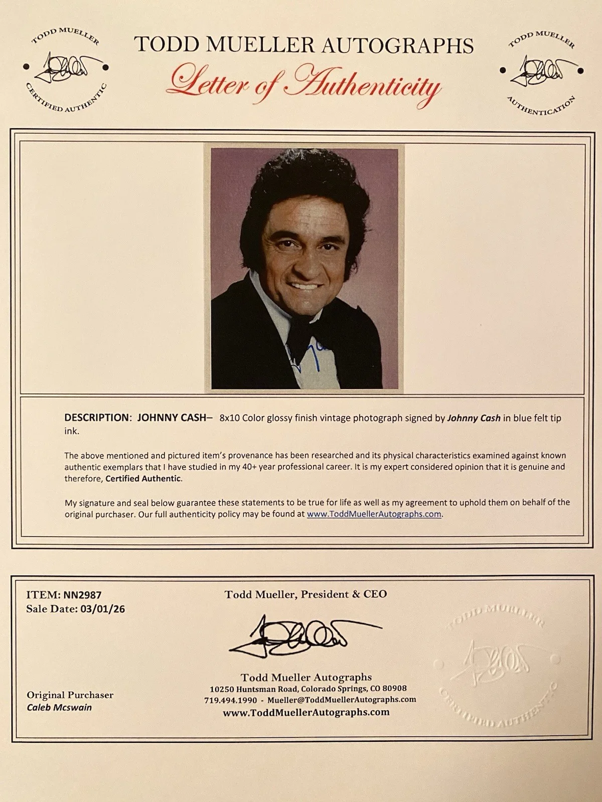 Johnny Cash Signed Autographed 8x10 Photo With COA Country Singer Man In Black, изображение 4