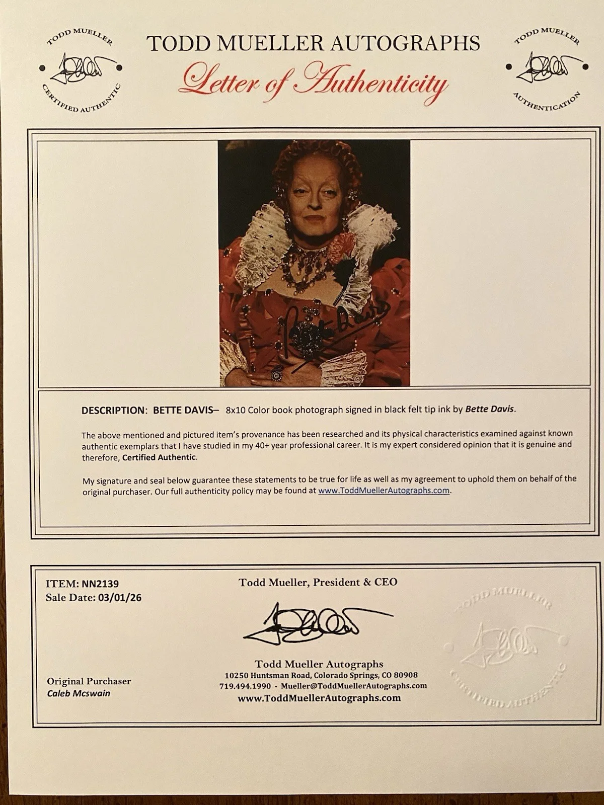 Bette Davis — Bette Davis Signed Autographed Photo With COA Queen Elizabeth The Virgin Queen, изображение 4