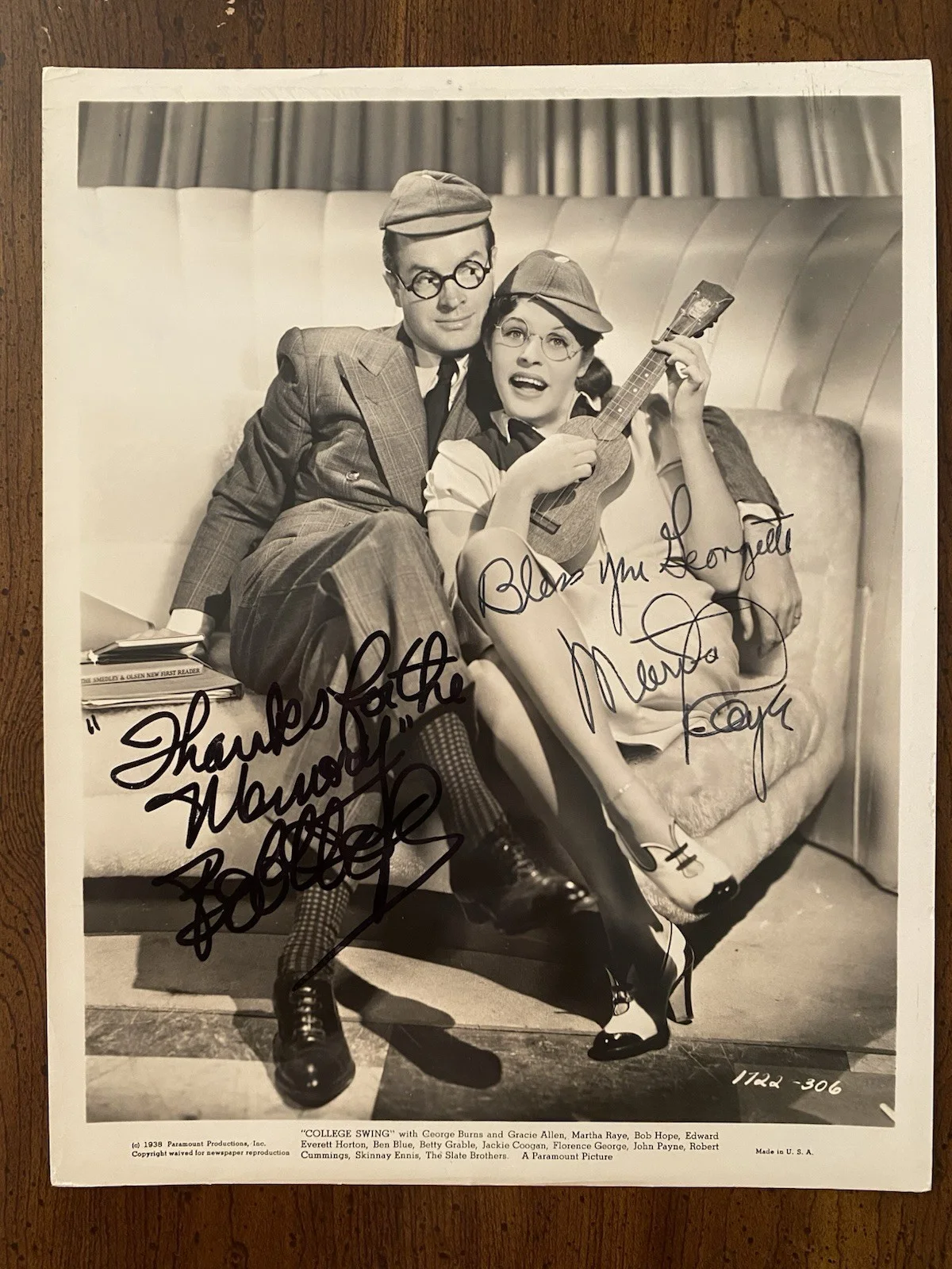 Bob Hope, Martha Raye — Bob Hope Martha Raye Signed Autographed Vintage Photo w/ COA College Swing BOTH