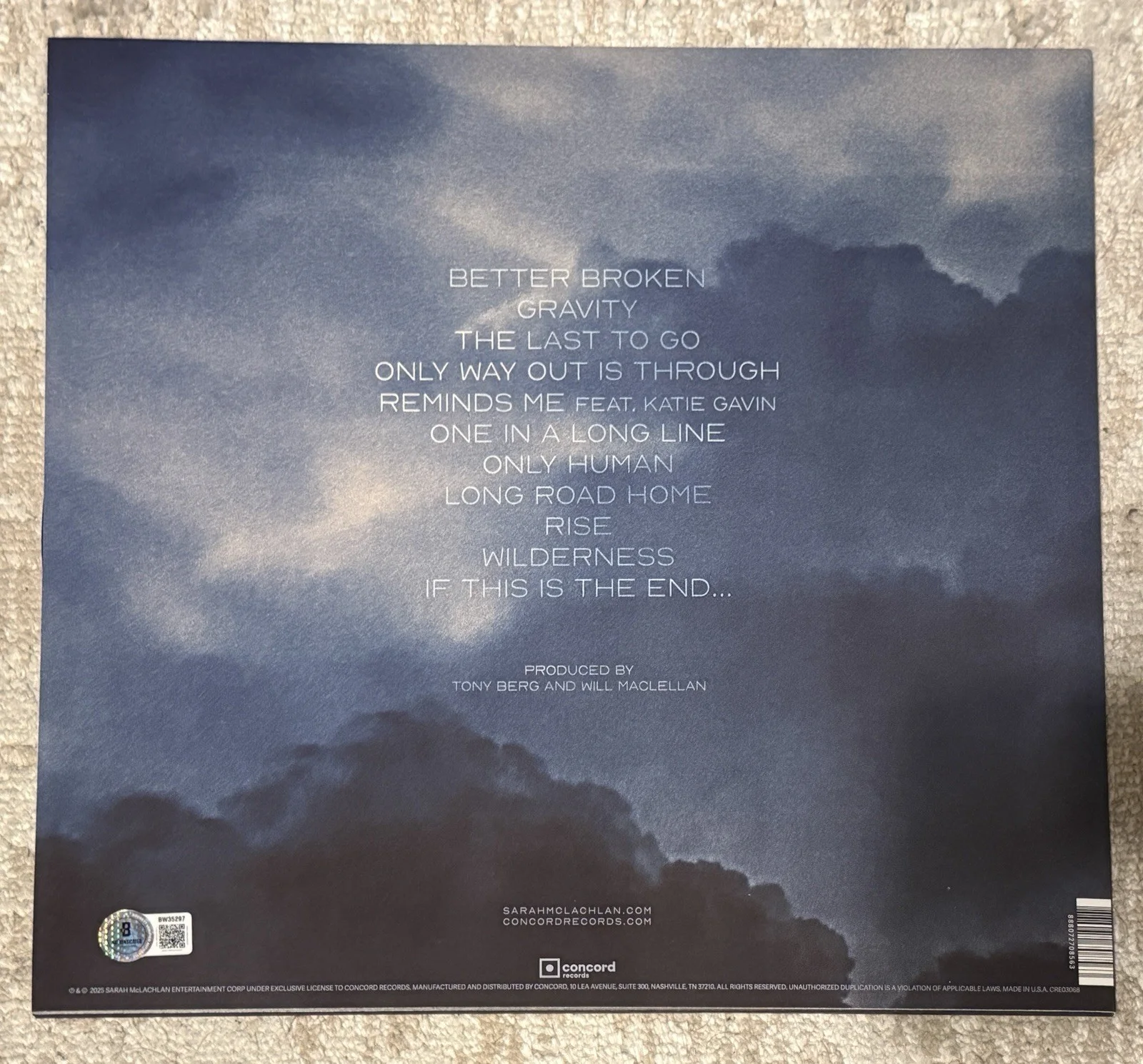SARAH MCLACHLAN SIGNED BETTER BROKEN VINYL LP - BECKETT COA, image 2
