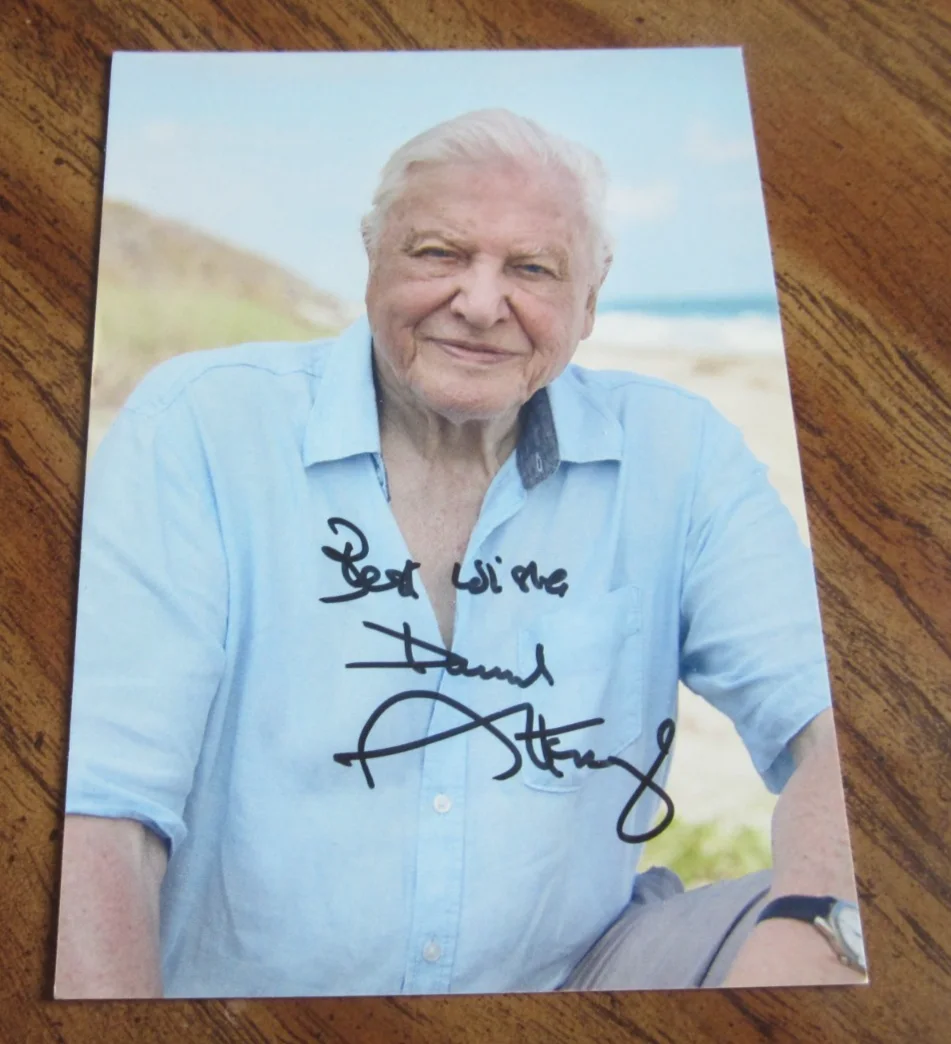 David Attenborough — David Attenborough Actor, Writer, Broadcaster Autographed 4X5.75 Photo "Nature"