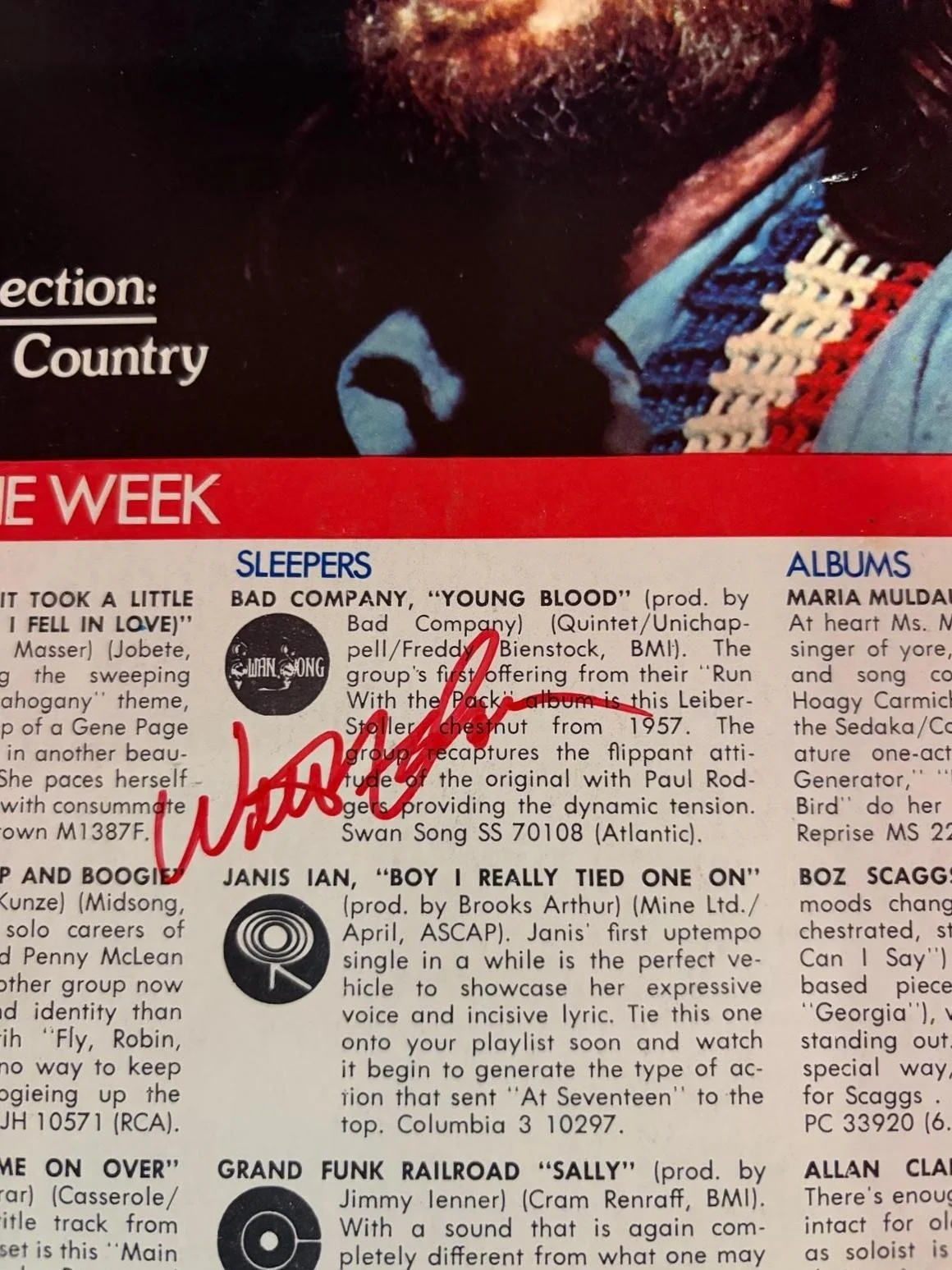 Willie Nelson — WILLIE NELSON SIGNED AUTOGRAPHED 11X14 MAGAZINE PAGE RECORD HITS OF THE WEEK PSA, image 2