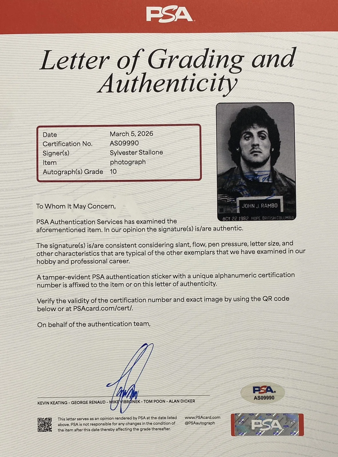 Sylvester Stallone Signed Rambo 16x24 Photo – PSA Gem Mint 10!, image 4