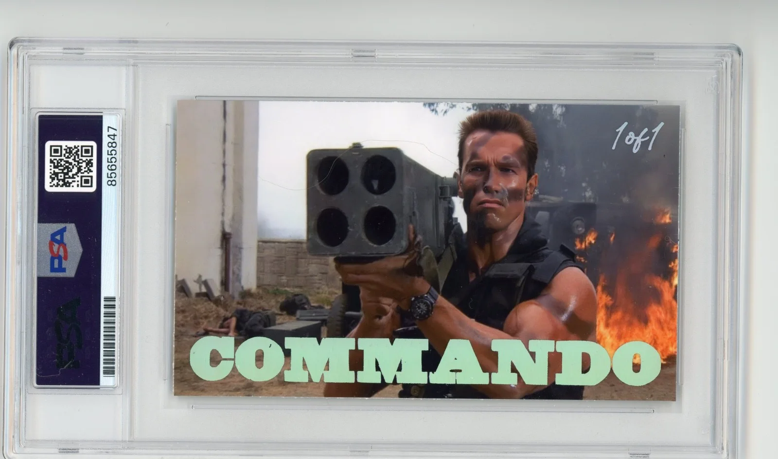Arnold Schwarzenegger — Arnold Schwarzenegger Signed Cut Custom Commando Card PSA DNA Slabbed AUTO, image 2