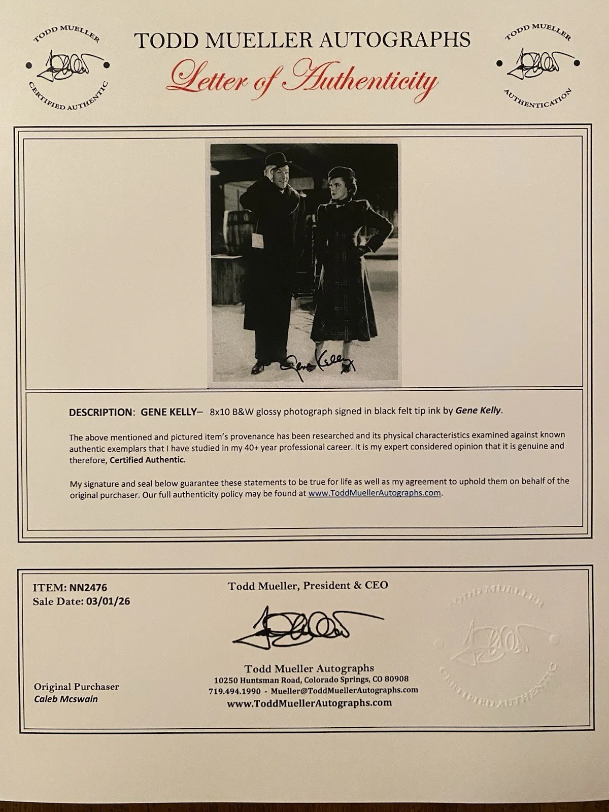 Gene Kelly — Gene Kelly Signed Autographed Photo w Judy Garland With COA Summer Stock, изображение 4