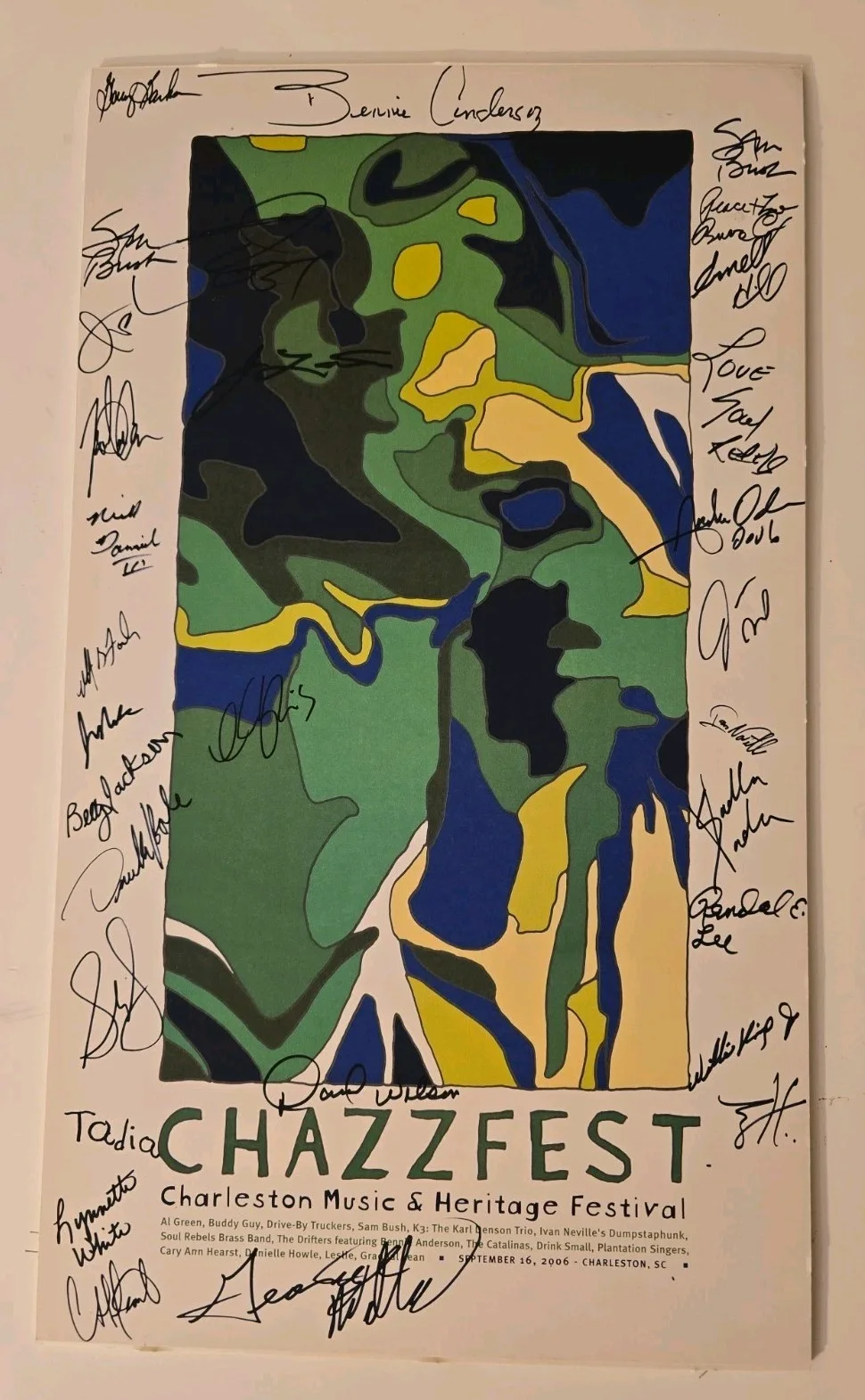 Signed ChazzFest 2006 Poster Board Charleston Music Festival Buddy Guy Al Green, изображение 2