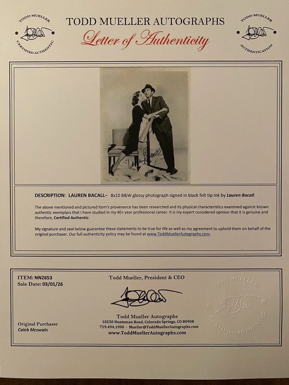 Lauren Bacall — Lauren Bacall Signed Autographed Photo w Gregory Peck With COA Designing Woman, image 4